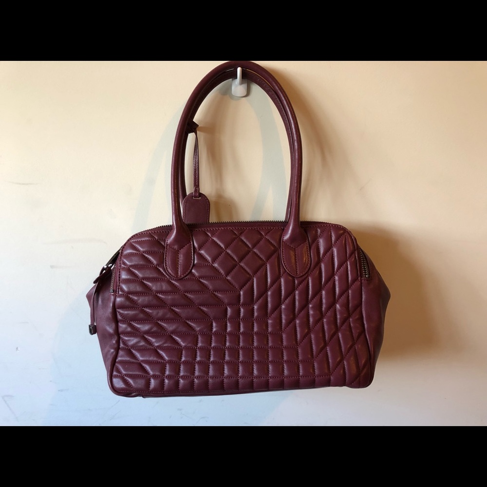 Badgley Mischka Handbag MINT! Wine Quilt Leather